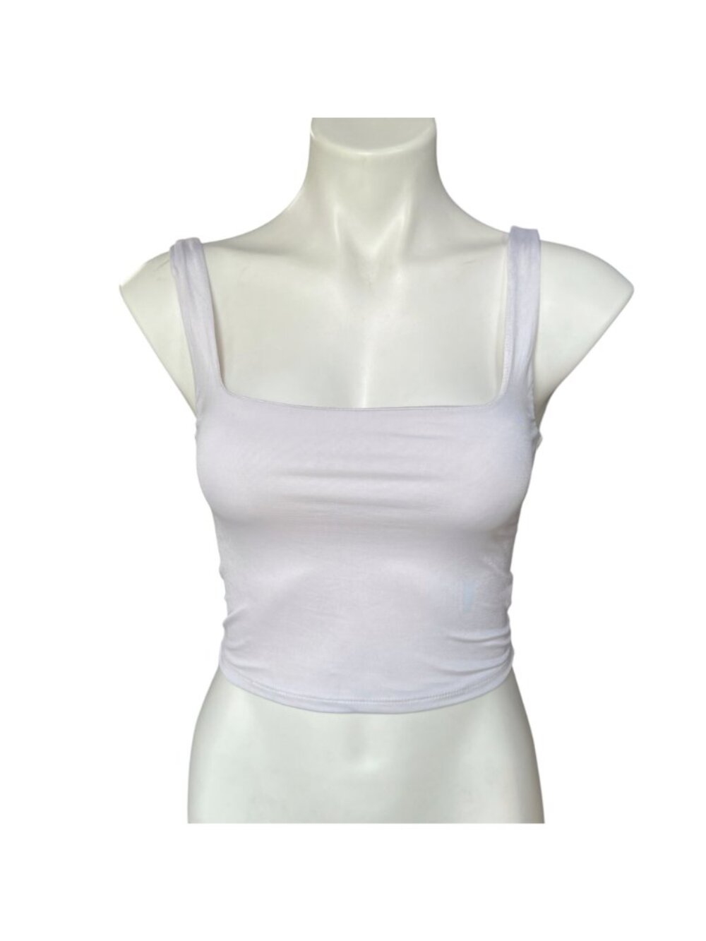 Live In The Moment Crop Tank Top Women's XS White Stretchy Square Neckline - Picture 2 of 9
